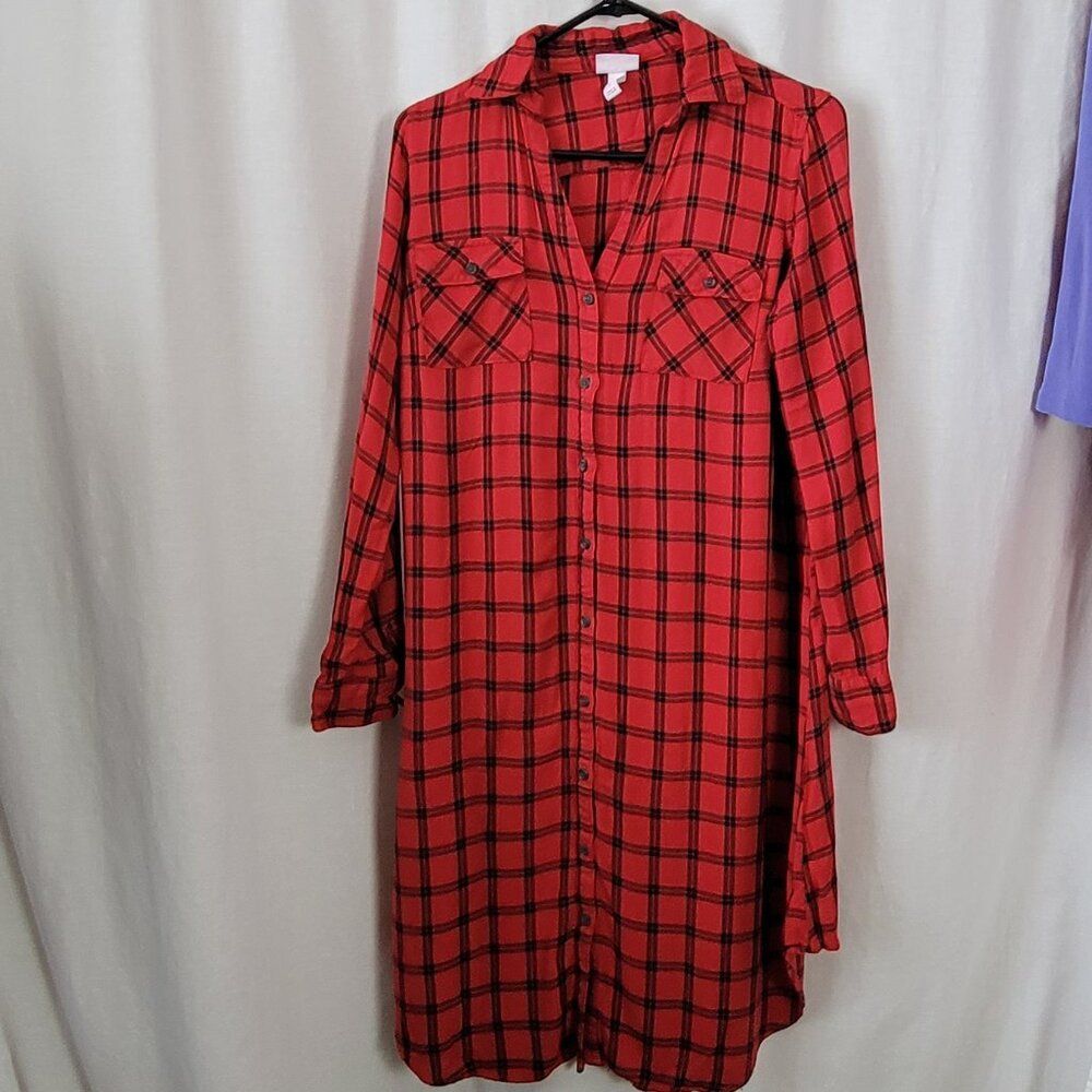 Ingrid & Isabel Dress Maternity Small Red Light flannel plaid relaxed soft warm